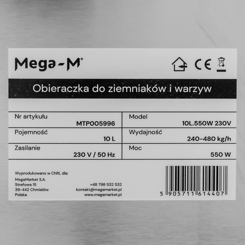Obieraczka do ziemniaków tabliczka znamionowa