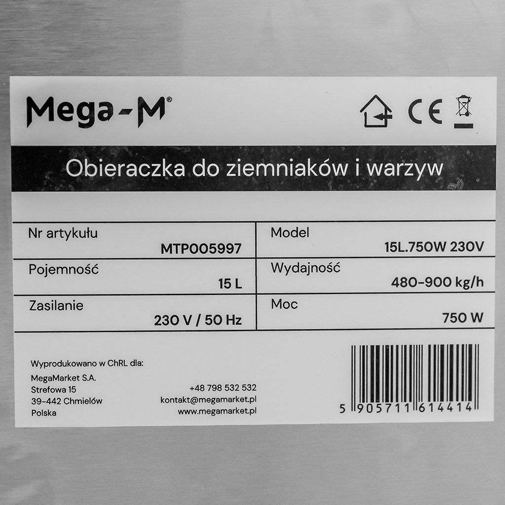 Obieraczka do ziemniaków i warzyw Mega-M tabliczka znamionowa