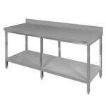 Zdjęcie produktu: Stół gastronomiczny ze stali nierdzewnej przyścienny z półką i 6 nogami Mega-M 180x80x85 cm