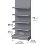 Zdjęcie produktu: Regał sklepowy Mega-M Merkury przyścienny H-170 cm L-101,5 cm G-47 cm moduł dostawny grafitowy