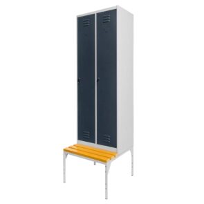 Zdjęcie produktu: Szafka BHP ubraniowa na podstawie z ławeczką Mega-M pracownicza 2-drzwiowa S-60 cm szara/grafitowy front