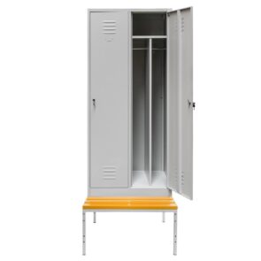 Zdjęcie produktu: Szafka BHP ubraniowa na podstawie z ławeczką Mega-M pracownicza 2-drzwiowa z przegrodami S-80 cm szara