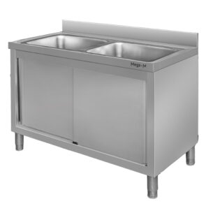 Zdjęcie produktu: Zlew gastronomiczny spawany dwukomorowy z szafką Mega-M 100x60x85 cm stal nierdzewna
