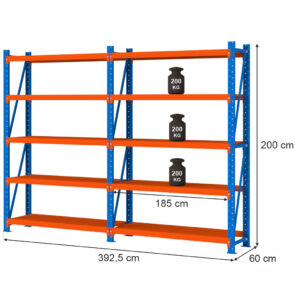 Zdjęcie produktu: Regał magazynowy 10-półkowy Mega-M FORTIS LIGHT H-200 cm L-392.5 cm G-60 cm