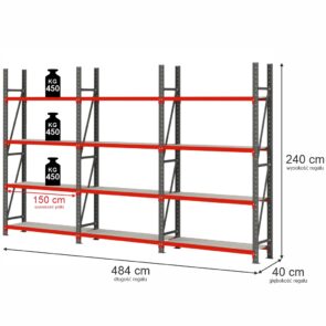 Zdjęcie produktu: Regał magazynowy 12-półkowy Mega-M FORTIS H-240 cm L-484 cm G-40 cm