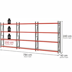 Zdjęcie produktu: Regał magazynowy 12-półkowy Mega-M FORTIS H-240 cm L-784 cm G-40 cm