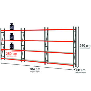 Zdjęcie produktu: Regał magazynowy 12-półkowy Mega-M FORTIS H-240 cm L-784 cm G-60 cm