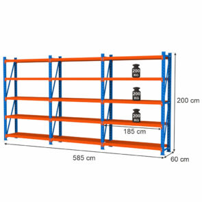 Zdjęcie produktu: Regał magazynowy 15-półkowy Mega-M FORTIS LIGHT H-200 cm L-585 cm G-60 cm
