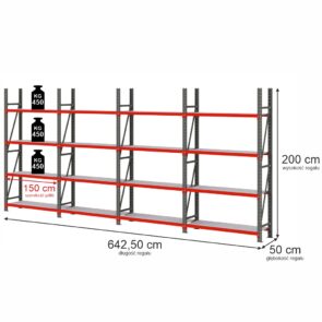 Zdjęcie produktu: Regał magazynowy 16-półkowy Mega-M FORTIS H-200 cm L-642.5 cm G-50 cm