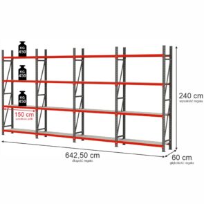 Zdjęcie produktu: Regał magazynowy 16-półkowy Mega-M FORTIS H-240 cm L-642.5 cm G-60 cm