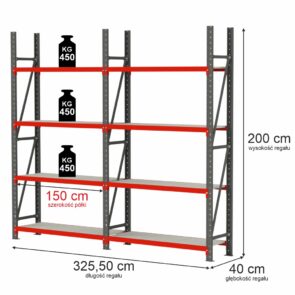Zdjęcie produktu: Regał magazynowy 8-półkowy Mega-M FORTIS H-200 cm L-325.5 cm G-40 cm