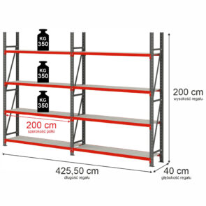 Zdjęcie produktu: Regał magazynowy 8-półkowy Mega-M FORTIS H-200 cm L-425.5 cm G-40 cm