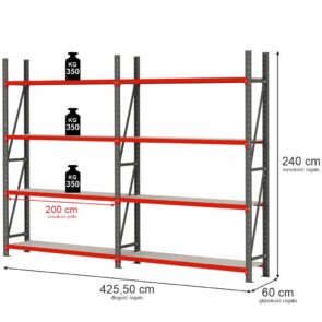 Zdjęcie produktu: Regał magazynowy 8-półkowy Mega-M FORTIS H-240 cm L-425.5 cm G-60 cm