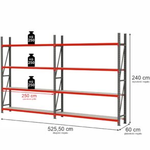 Zdjęcie produktu: Regał magazynowy 8-półkowy Mega-M FORTIS H-240 cm L-525.5 cm G-60 cm