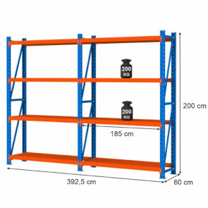 Zdjęcie produktu: Regał magazynowy 8-półkowy Mega-M FORTIS LIGHT H-200 cm L-392.5 cm G-60 cm