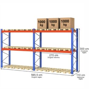 Zdjęcie produktu: Regał magazynowy paletowy STOW 0+2 H-300 cm L-565.5 cm 3000 kg nośność na parę trawersów