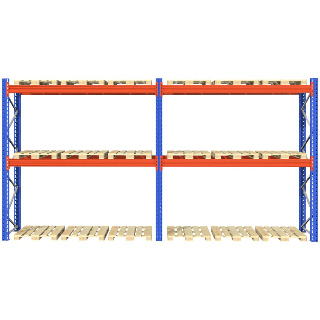 Regał magazynowy paletowy STOW 0+2 H-300 cm G-110 cm L-565.5 cm 1000 kg nośność na parę trawersów