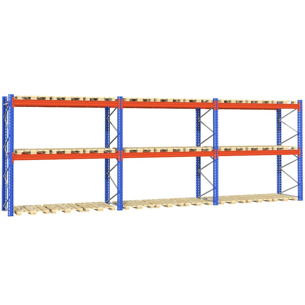 Regał magazynowy paletowy STOW H-300 cm G-110 cm L-844 cm 1000 kg nośność na parę trawersów