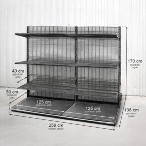 Zdjęcie produktu: Regał sklepowy WIRELAND (Solid York) dwustronny H-170 cm L-259 cm 12 półek tył kratowany