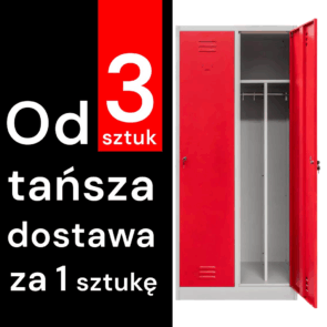 Zdjęcie produktu: Szafka BHP ubraniowa Mega-M pracownicza 2-drzwiowa z przegrodami S-80 cm szara/czerwony front WYSYŁKA PALETOWA