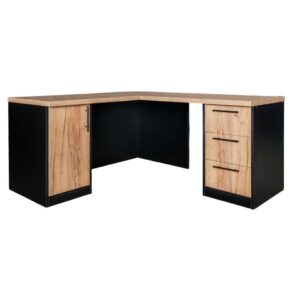 Zdjęcie produktu: Biurko narożne przyścienne z szafką i szufladami Mega-M L-160 cm G-60 cm H-76 cm dąb kraft/czarny