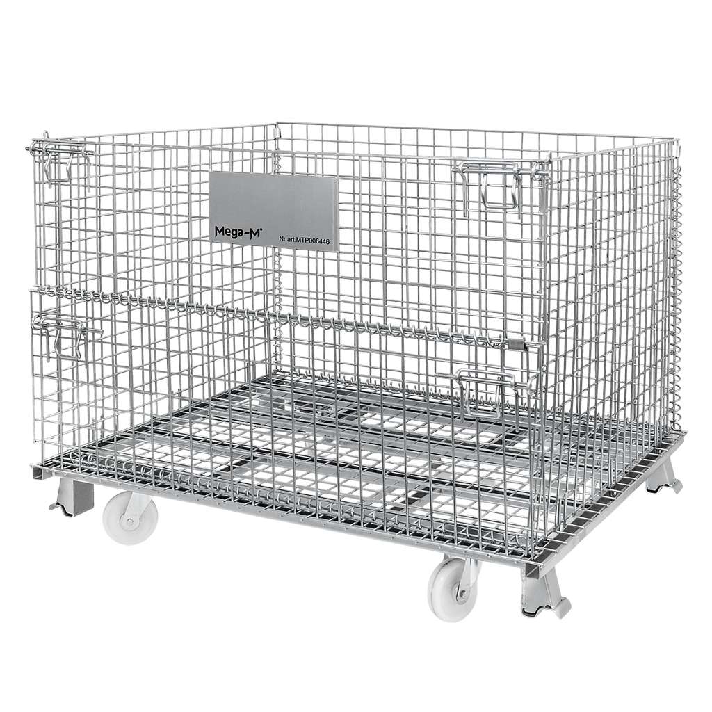 pojemnik siatkowy, gitterbox, kosz metalowy, pojemnik magazynowy, składany pojemnik, pojemnik z kołami, ocynkowany kosz, mobilny gitterbox