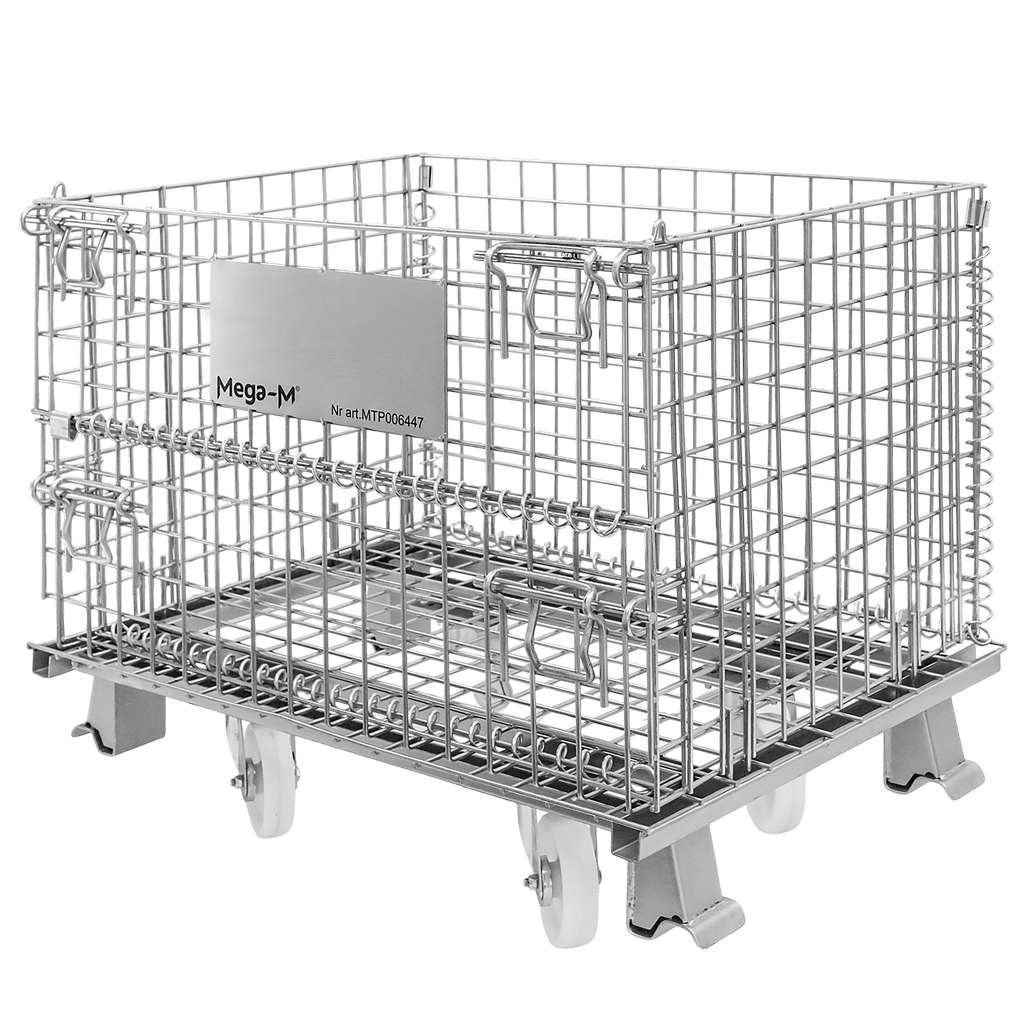 pojemnik siatkowy, gitterbox, kosz metalowy, pojemnik magazynowy, składany pojemnik, pojemnik z kołami, ocynkowany kosz, mobilny gitterbox