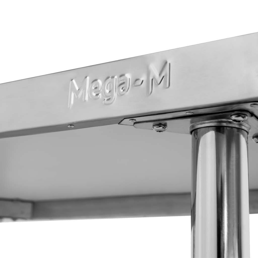 Stół gastronomiczny ze stali nierdzewnej mobilny z półką Mega-M X STANDARD 120x60x85 cm logo