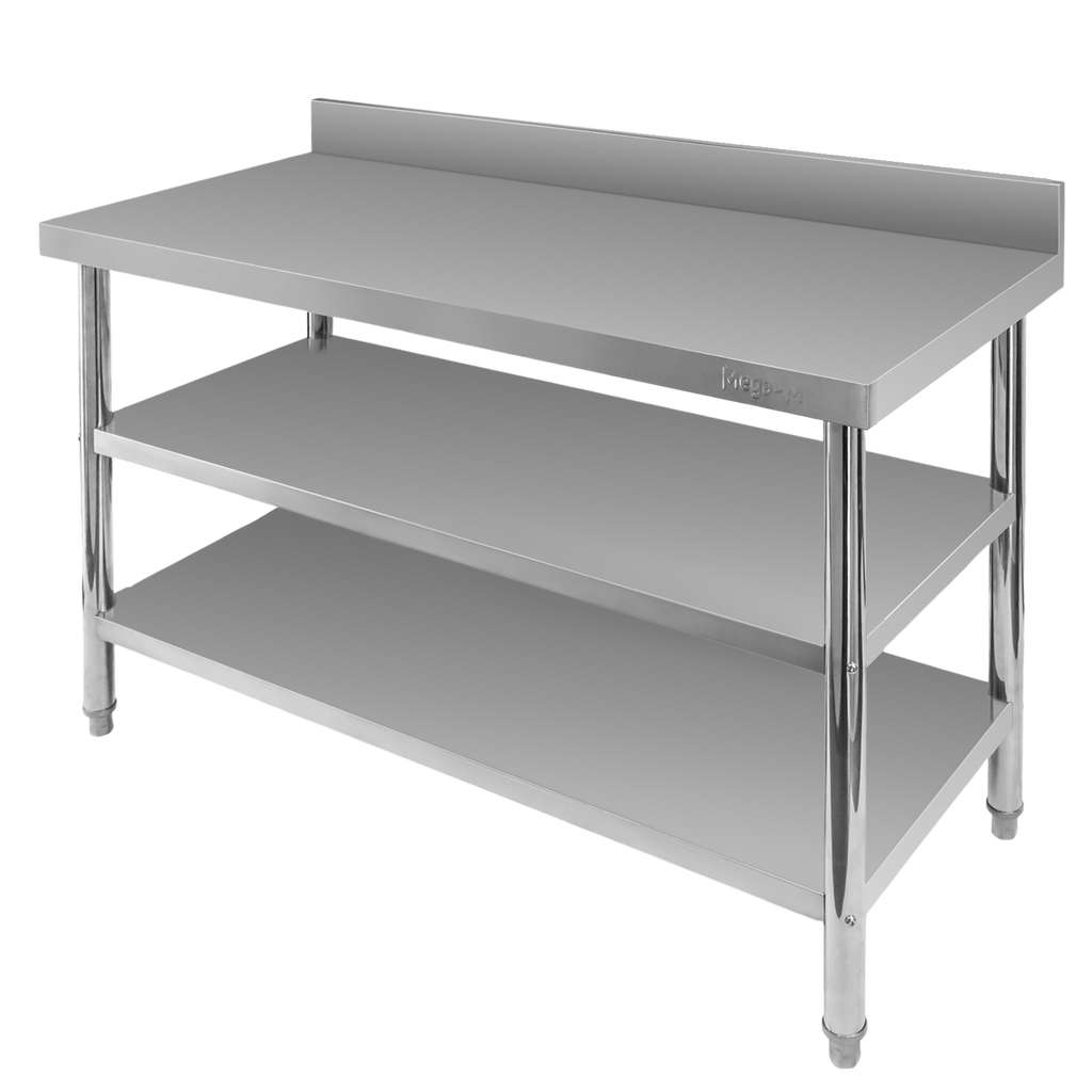 Stół gastronomiczny ze stali nierdzewnej przyścienny z 2 półkami S-120 cm