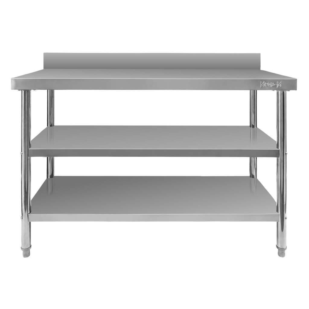 Stół gastronomiczny ze stali nierdzewnej przyścienny z 2 półkami S-120 cm
