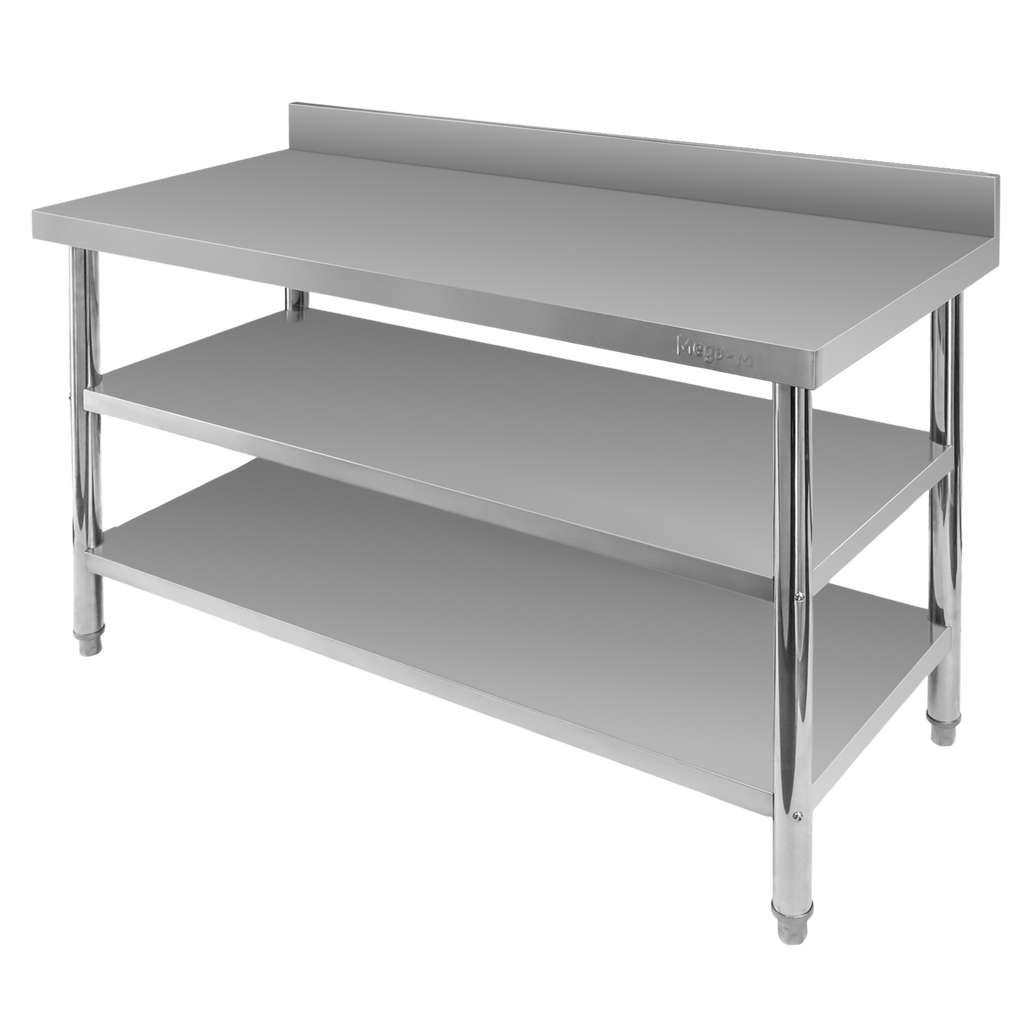 Stół gastronomiczny ze stali nierdzewnej przyścienny z 2 półkami S-140 cm