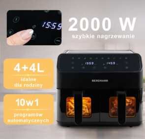 Zdjęcie produktu: Frytkownica beztłuszczowa Air Fryer BERGMANN YA dwa kosze 2x4L 2000W