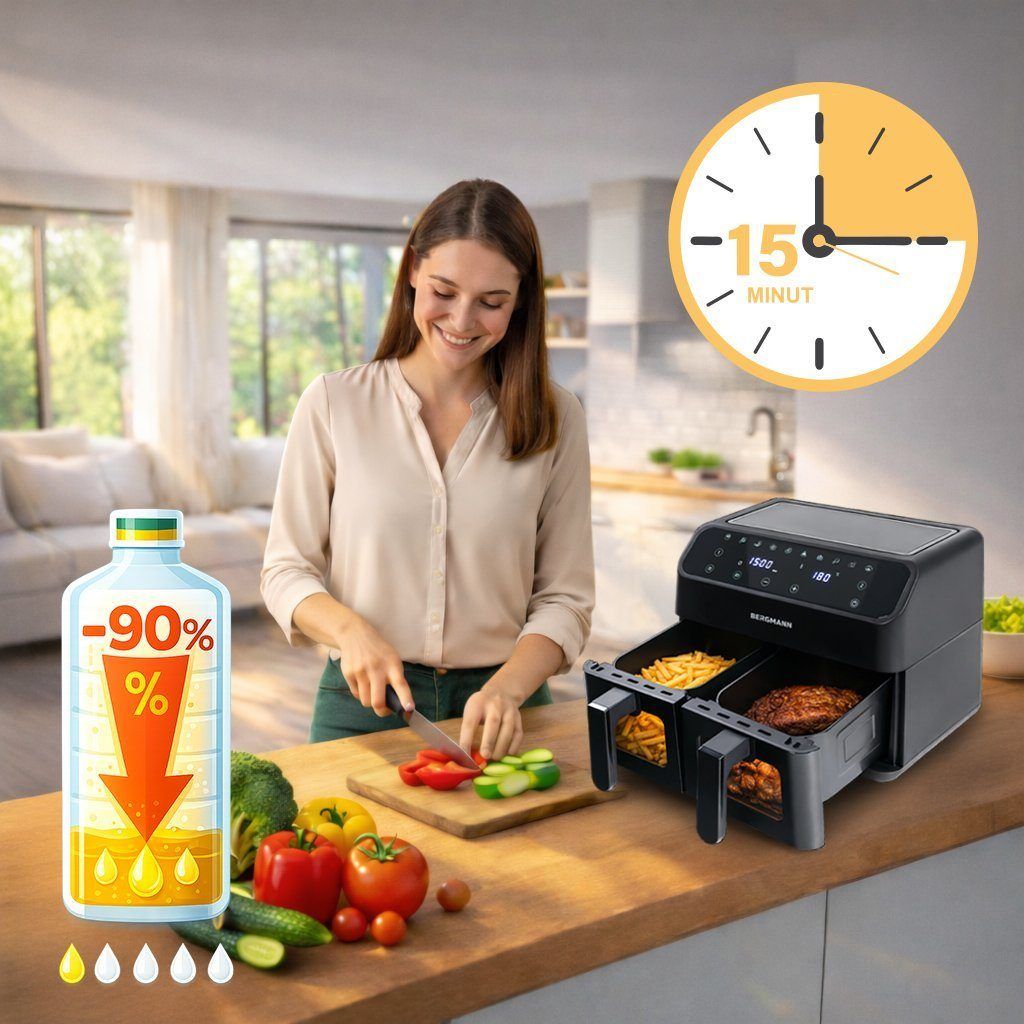 Frytkownica beztłuszczowa Air Fryer BERGMANN YA dwa kosze 2x4L 2000W
