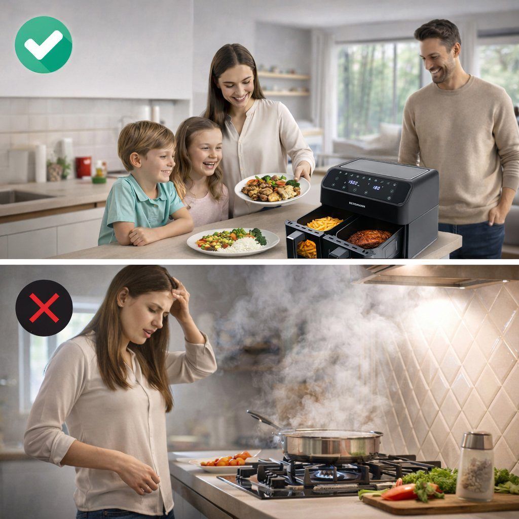 Frytkownica beztłuszczowa Air Fryer BERGMANN YA dwa kosze 2x4L 2000W