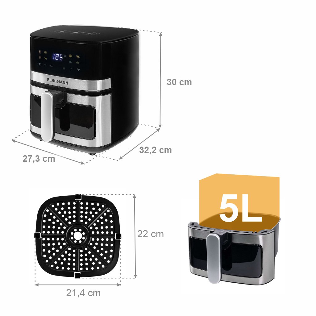 Frytkownica beztłuszczowa Air Fryer BERGMANN YA kosz 5L 1400W