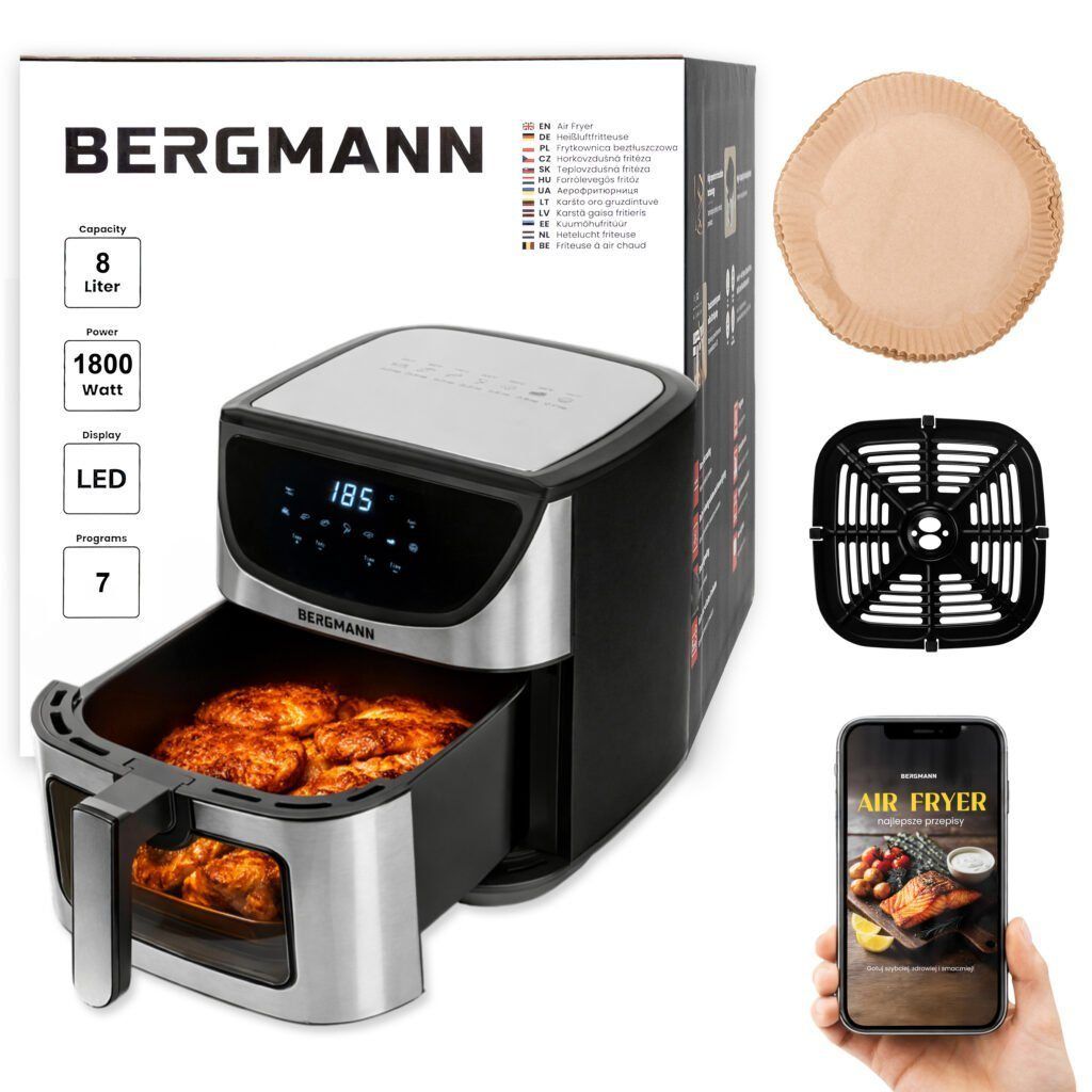 Frytkownica beztłuszczowa Air Fryer BERGMANN YA kosz 8L 1800W