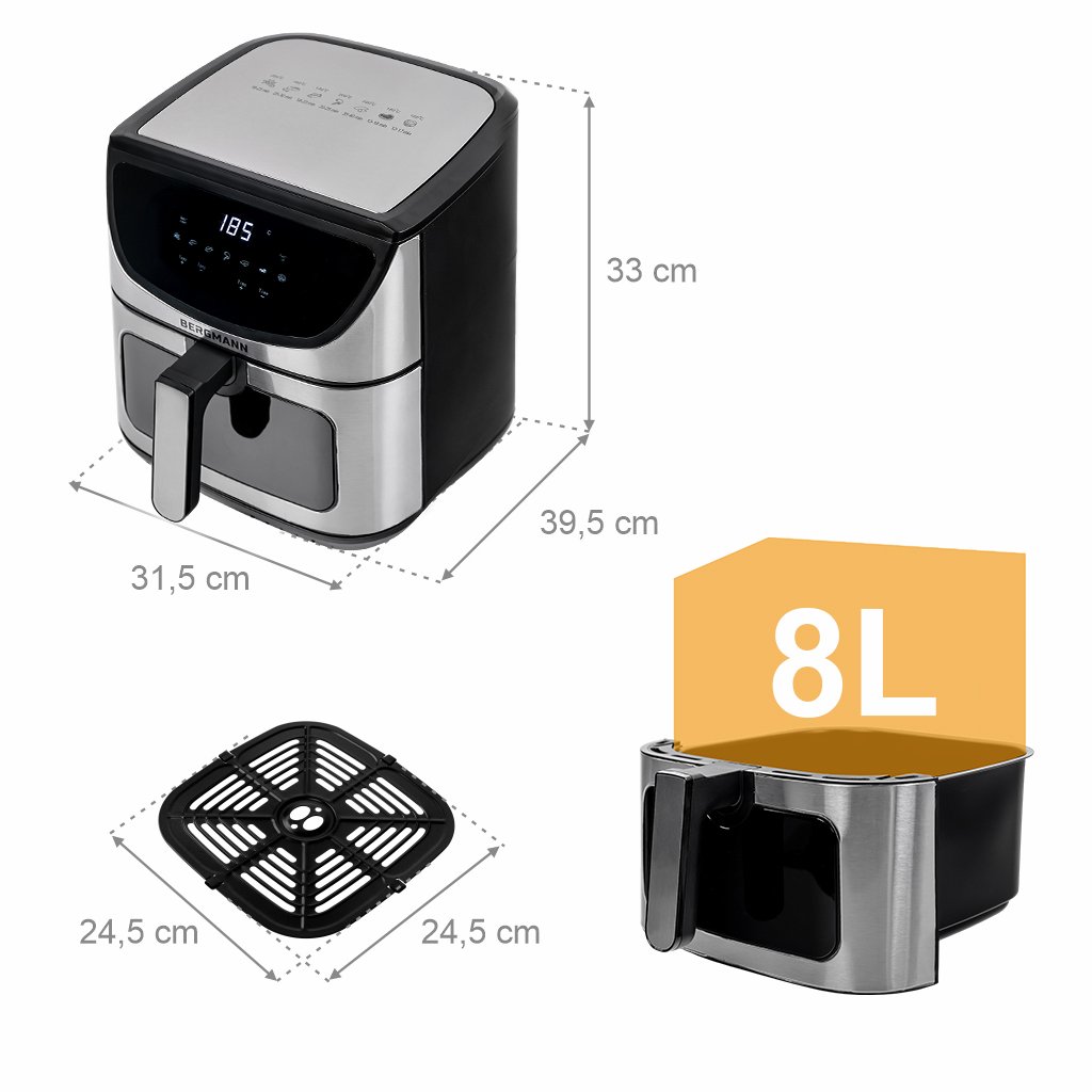 Frytkownica beztłuszczowa Air Fryer BERGMANN YA kosz 8L 1800W