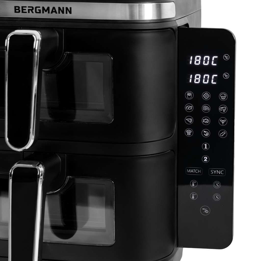 Frytkownica beztłuszczowa Air Fryer BERGMANN YI dwa kosze 2x5,5L 2800W książka kucharska w zestawie MTP007739