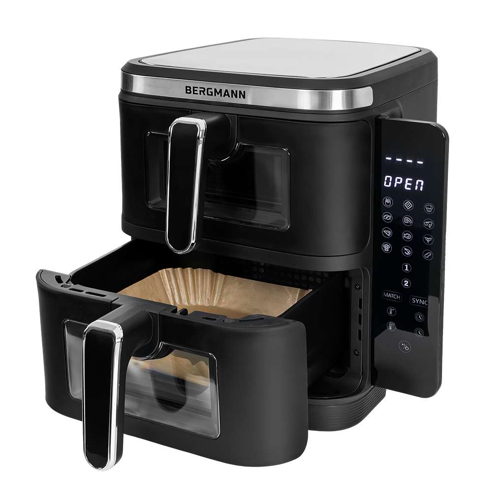 Frytkownica beztłuszczowa Air Fryer BERGMANN YI dwa kosze 2x5,5L 2800W książka kucharska w zestawie MTP007739