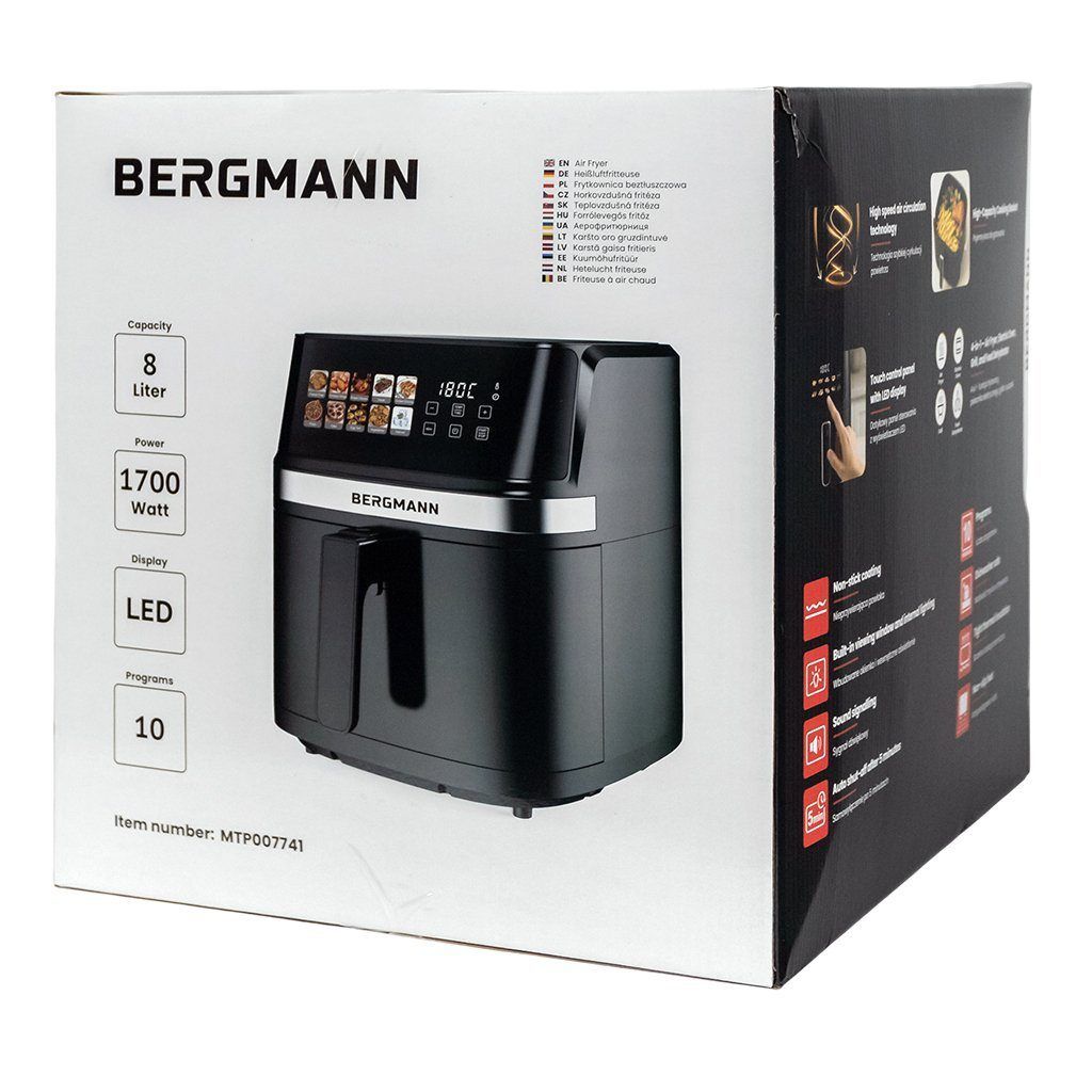 Frytkownica beztłuszczowa Air Fryer BERGMANN YI kosz 8L 1700W książka kucharska w zestawie