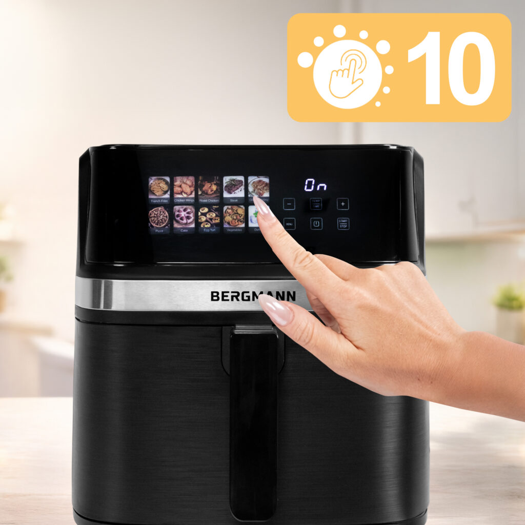 Frytkownica beztłuszczowa Air Fryer BERGMANN YI kosz 8L 1700W książka kucharska w zestawie