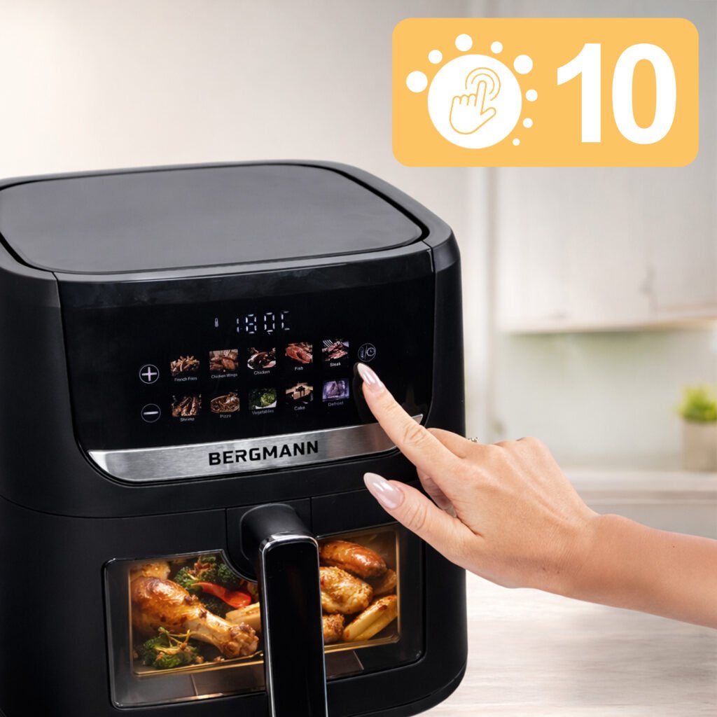 Frytkownica beztłuszczowa Air Fryer BERGMANN YI kosz 8L 1750W książka kucharska w zestawie