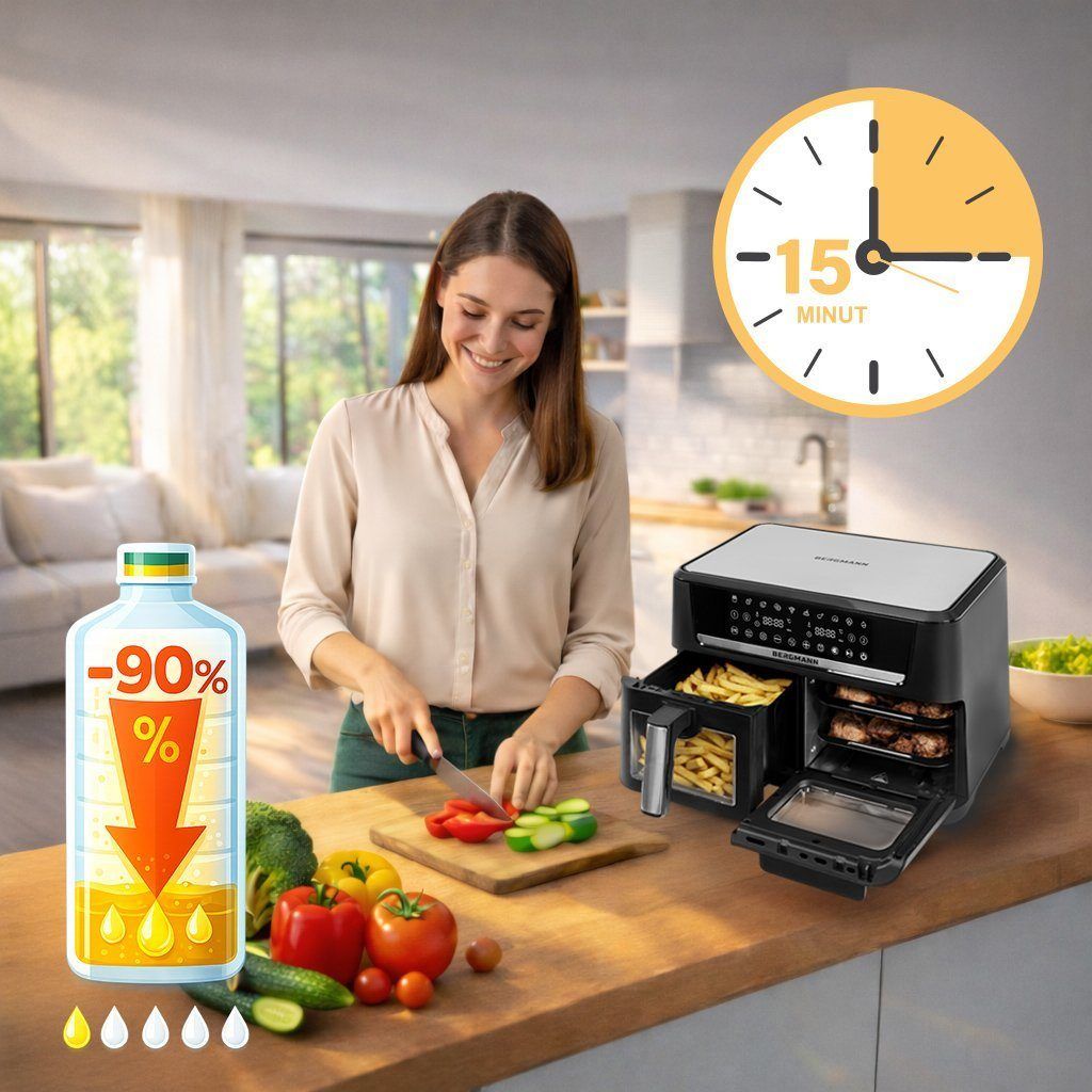 Frytkownica beztłuszczowa Air Fryer BERGMANN YO dwa kosze 6L+8L 2800W