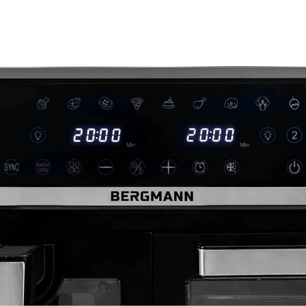 Frytkownica beztłuszczowa Air Fryer BERGMANN YO dwa kosze 6L+8L 2800W rękawica kuchenna w zestawie MTP007743