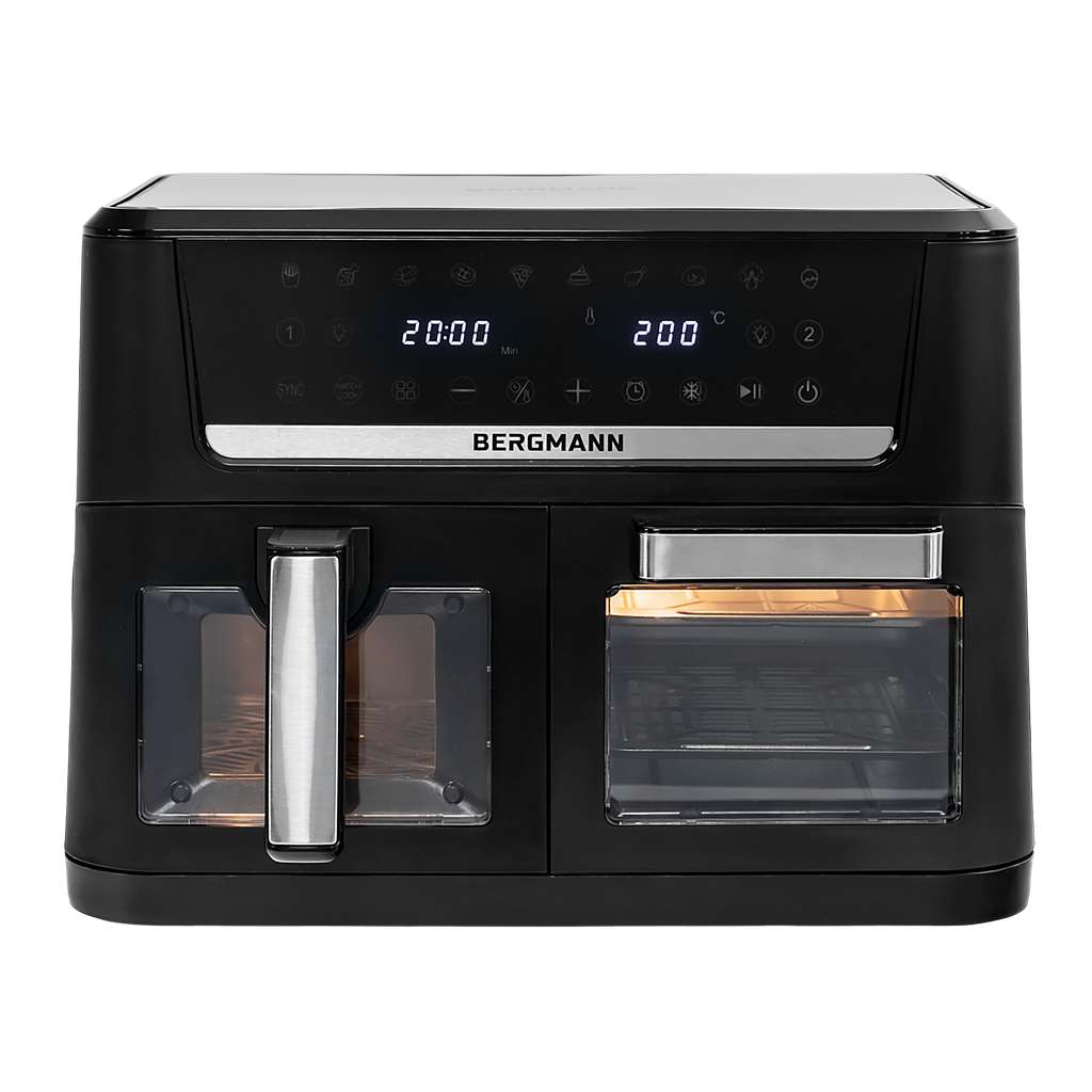 Frytkownica beztłuszczowa Air Fryer BERGMANN YO dwa kosze 6L+8L 2800W rękawica kuchenna w zestawie MTP007743