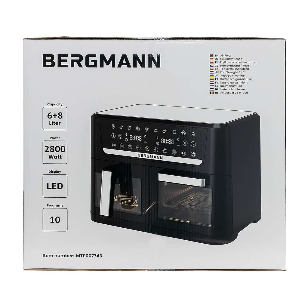 Frytkownica beztłuszczowa Air Fryer BERGMANN YO dwa kosze 6L+8L 2800W rękawica kuchenna w zestawie MTP007743
