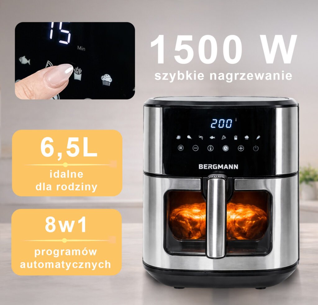 Frytkownica beztłuszczowa Air Fryer BERGMANN YO kosz 6,5L 1500W MTP007747 lifestyle