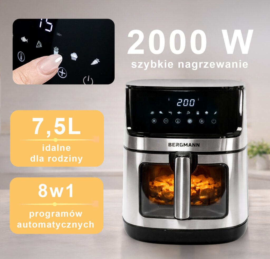 Frytkownica beztłuszczowa Air Fryer BERGMANN YO kosz 7,5L 2000W MTP007746