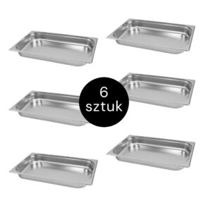 Zdjęcie produktu: Pojemnik GN 1/1 ze stali nierdzewnej Mega-M 53×32,5×6,5 cm zestaw 6 szt.