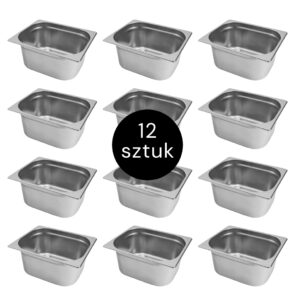 Zdjęcie produktu: Pojemnik GN 1/2 ze stali nierdzewnej Mega-M 32,5×26,5x15cm zestaw 12 szt.